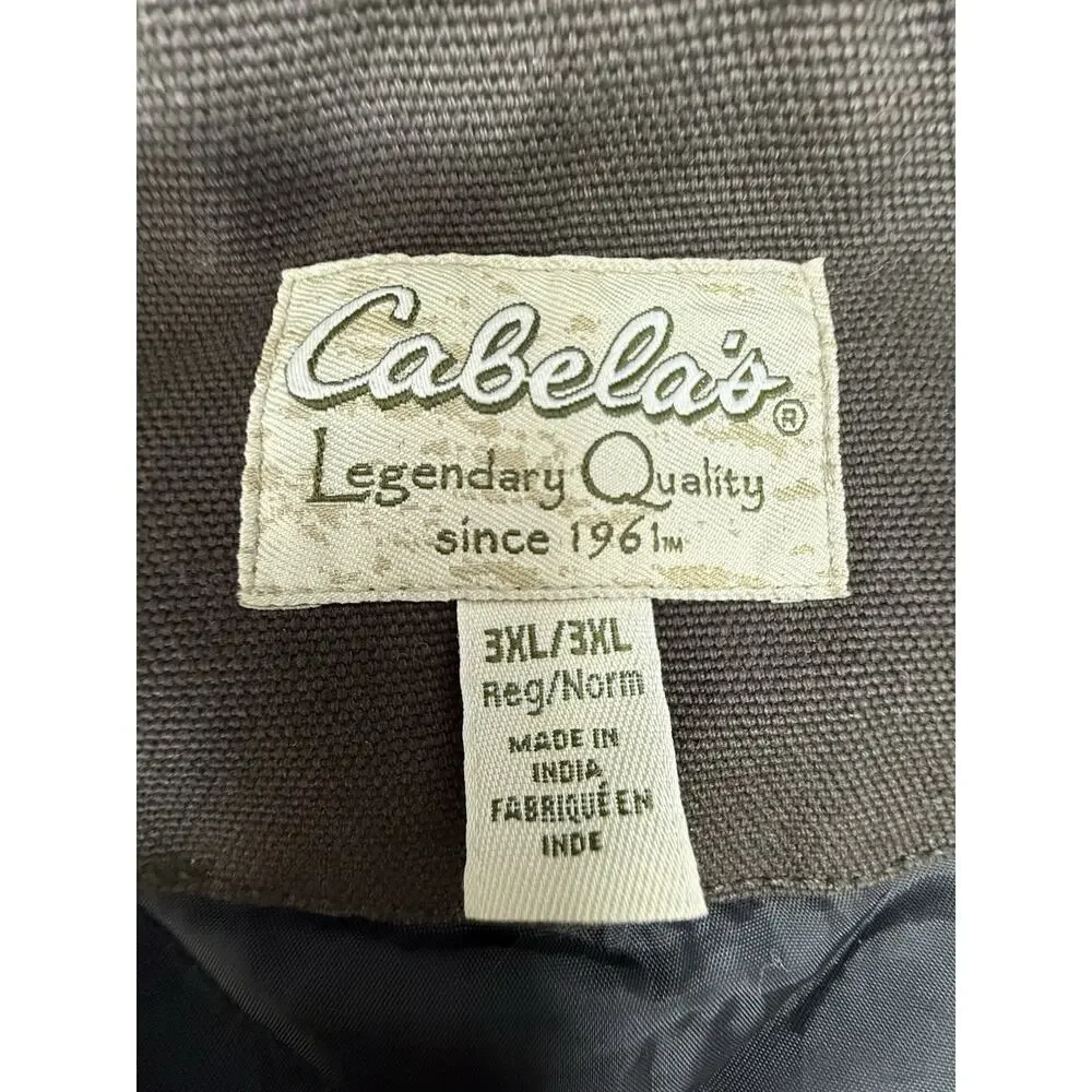 CABELA'S RoughNeck Mens 3XL Brown Canvas Quilt Lined Insulated Zip Work Vest